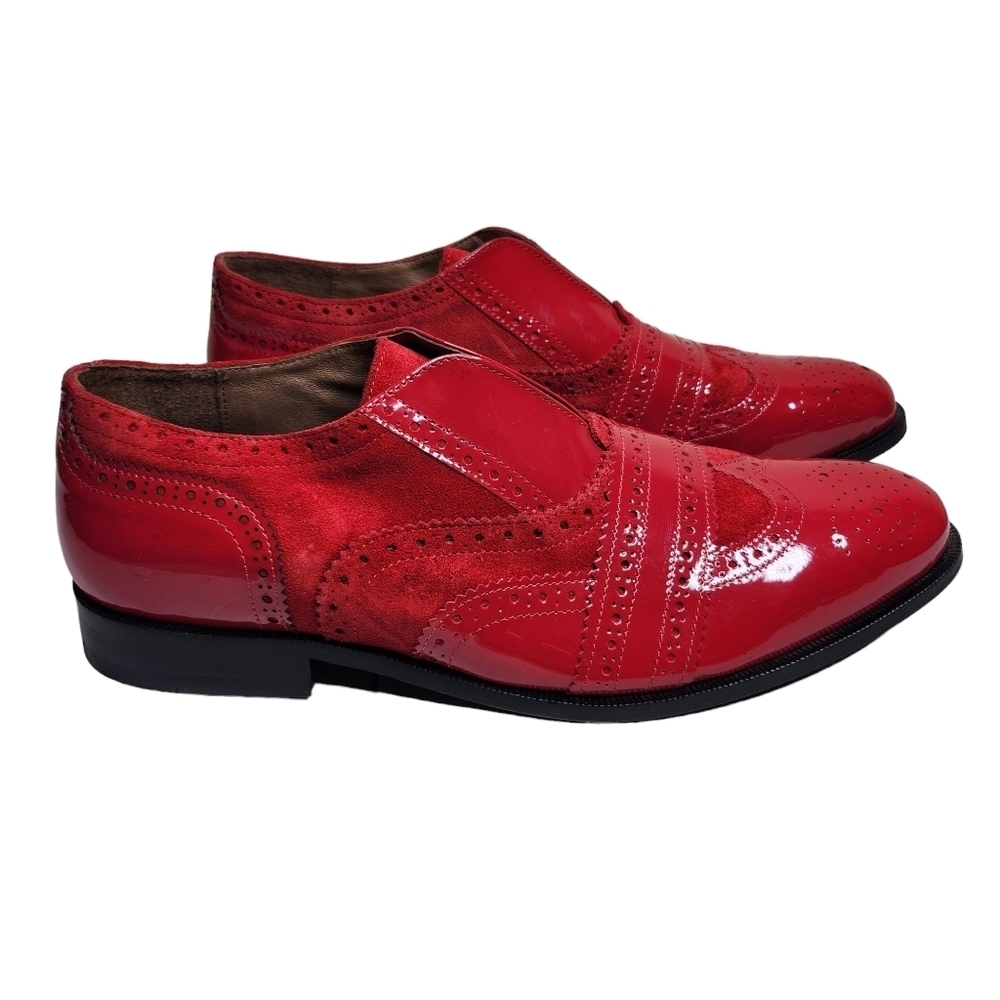Girotti mens red patent suede leather handmade dress oxfords shoes Size 14.5